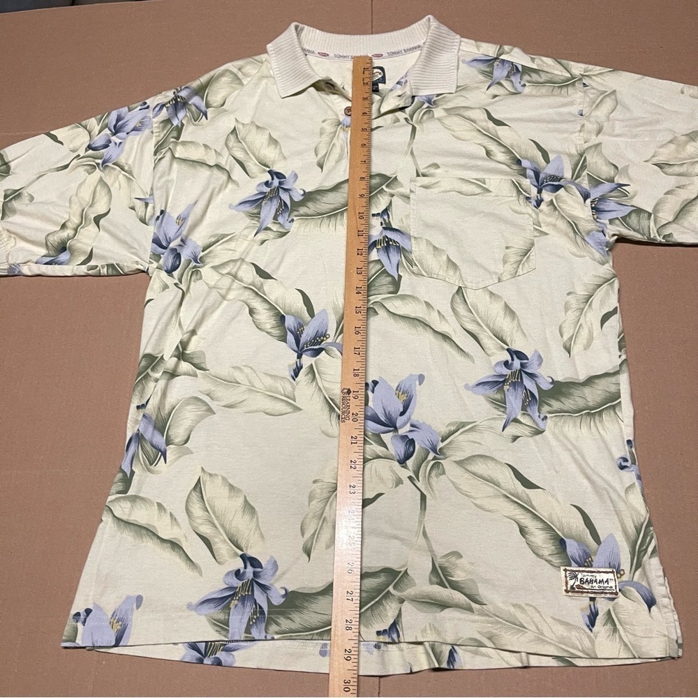 Vintage Tommy Bahama Mens Large Polo Shirt Cream Color Floral Ribbed Collar - Picture 7 of 7